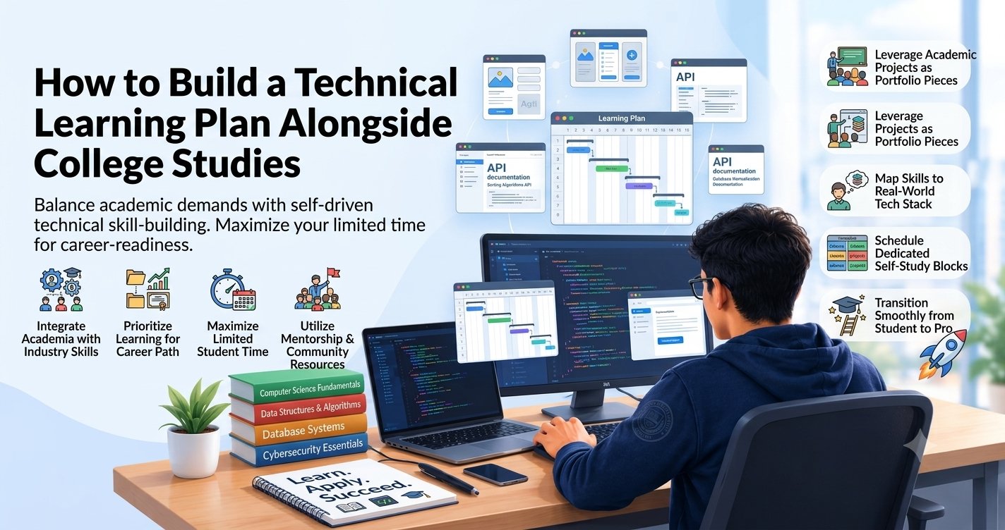 College student following a technical learning plan alongside college studies